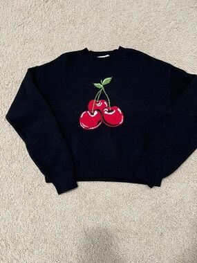 Vigoss Black Sweater with Red Cherry Design
